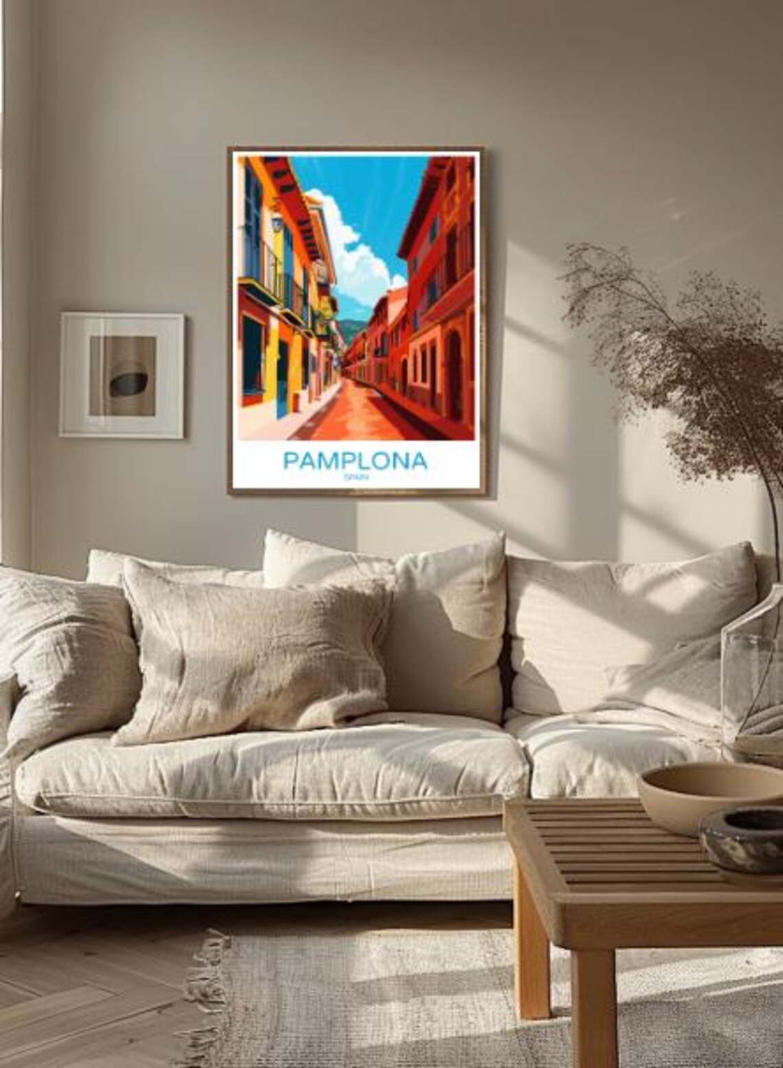 Pamplona Spain Travel Poster Terracotta Old Town Street View Decor - Image 2