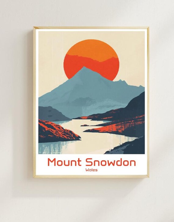 Mount Snowdon Wales Travel Poster Minimalist Mountain Sunset Scenery