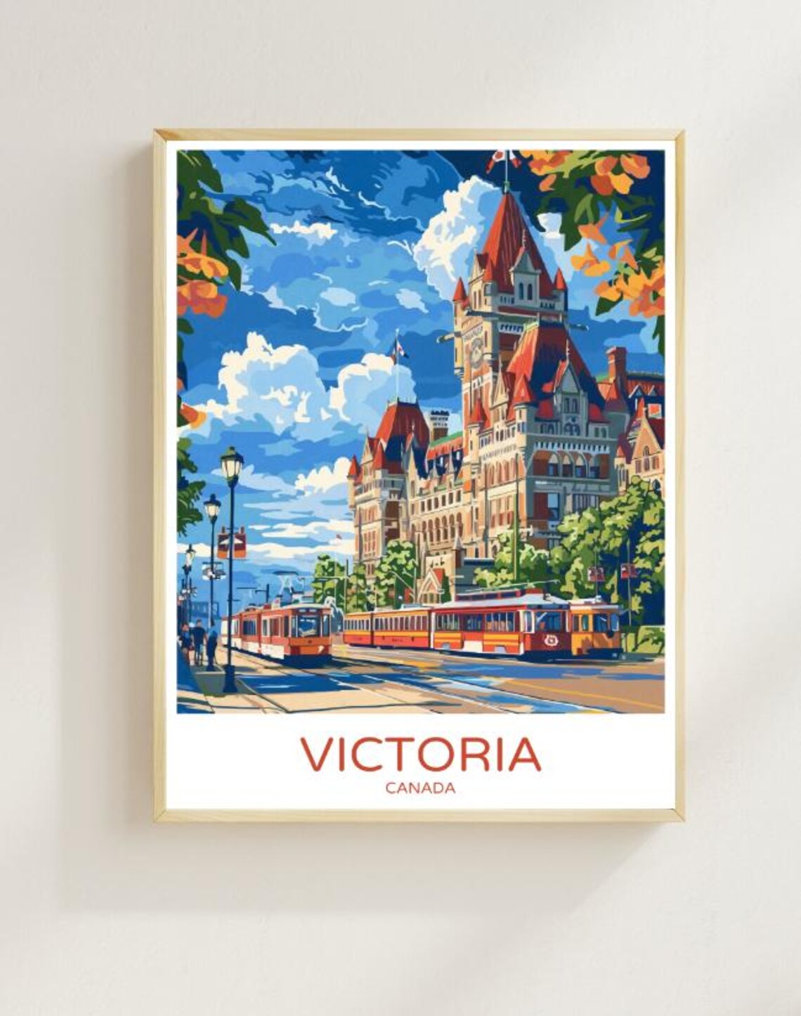 Victoria Canada Streetcars Historic Red Roof Building Poster
