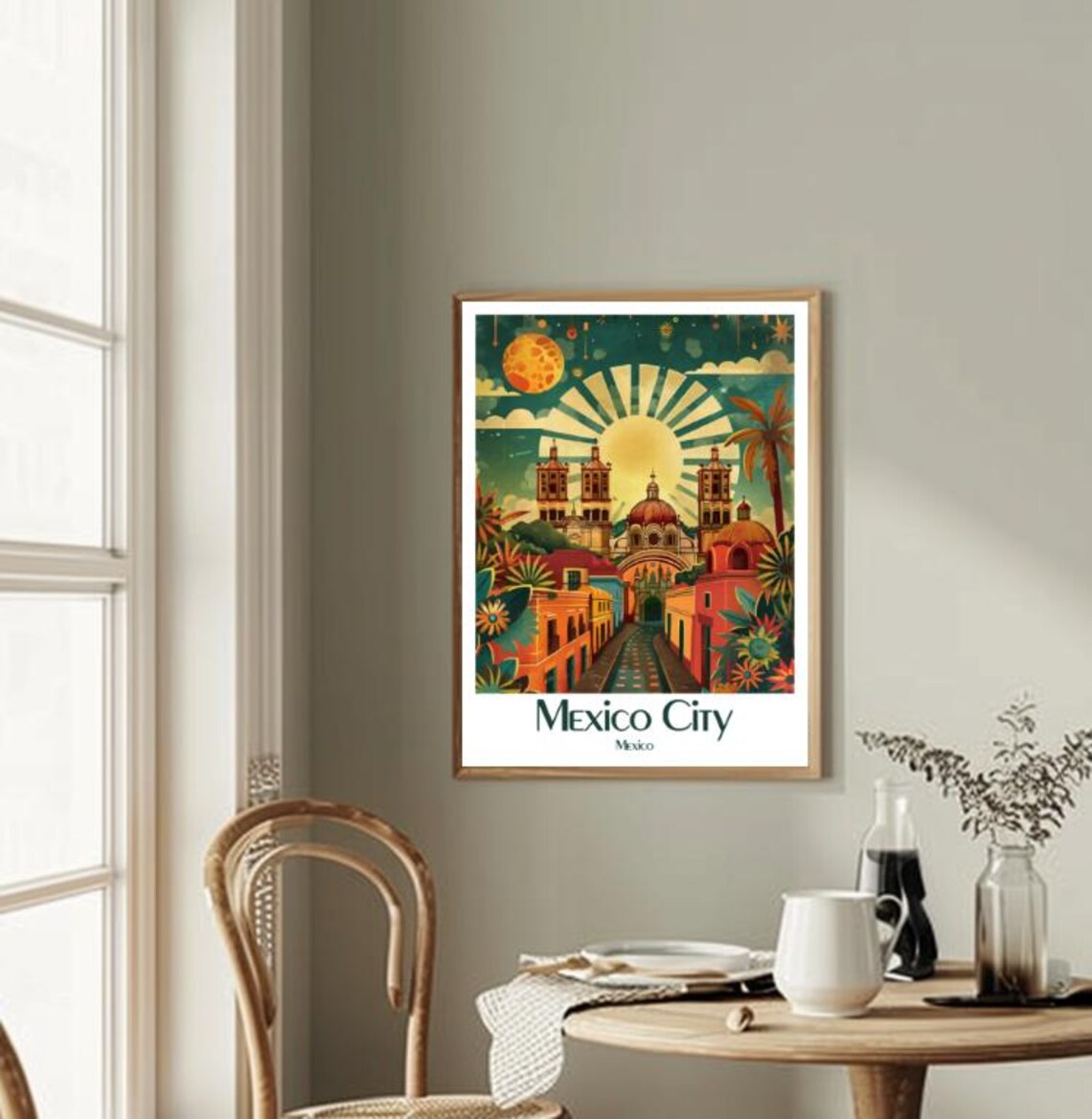 Mexico City Colorful Colonial Street Cathedral Sunburst Art Poster - Image 2