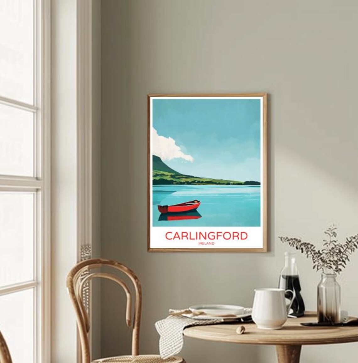 Carlingford Lough Ireland Red Boat Calm Water Scenic Vintage Poster - Image 2