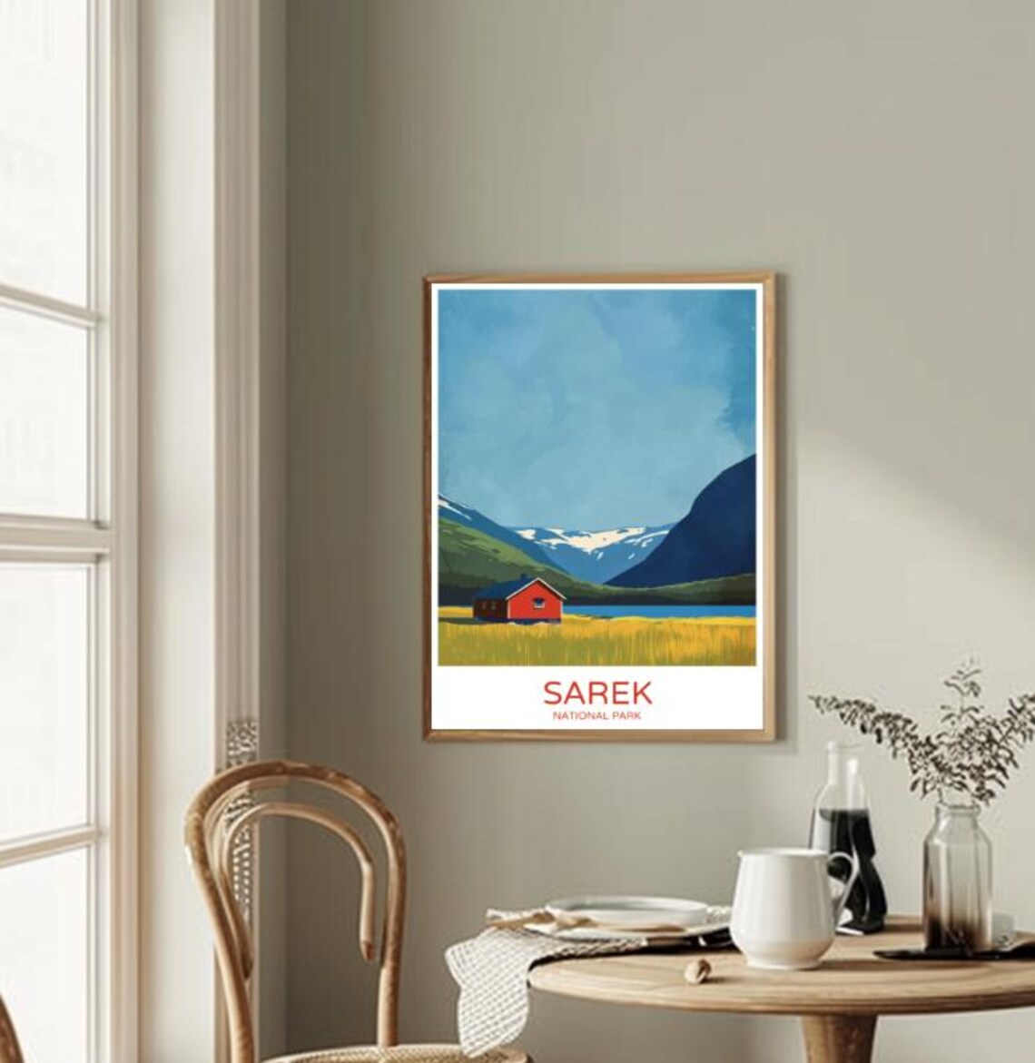 Sarek National Park Sweden Red Cabin Mountains Golden Field Travel Poster - Image 2