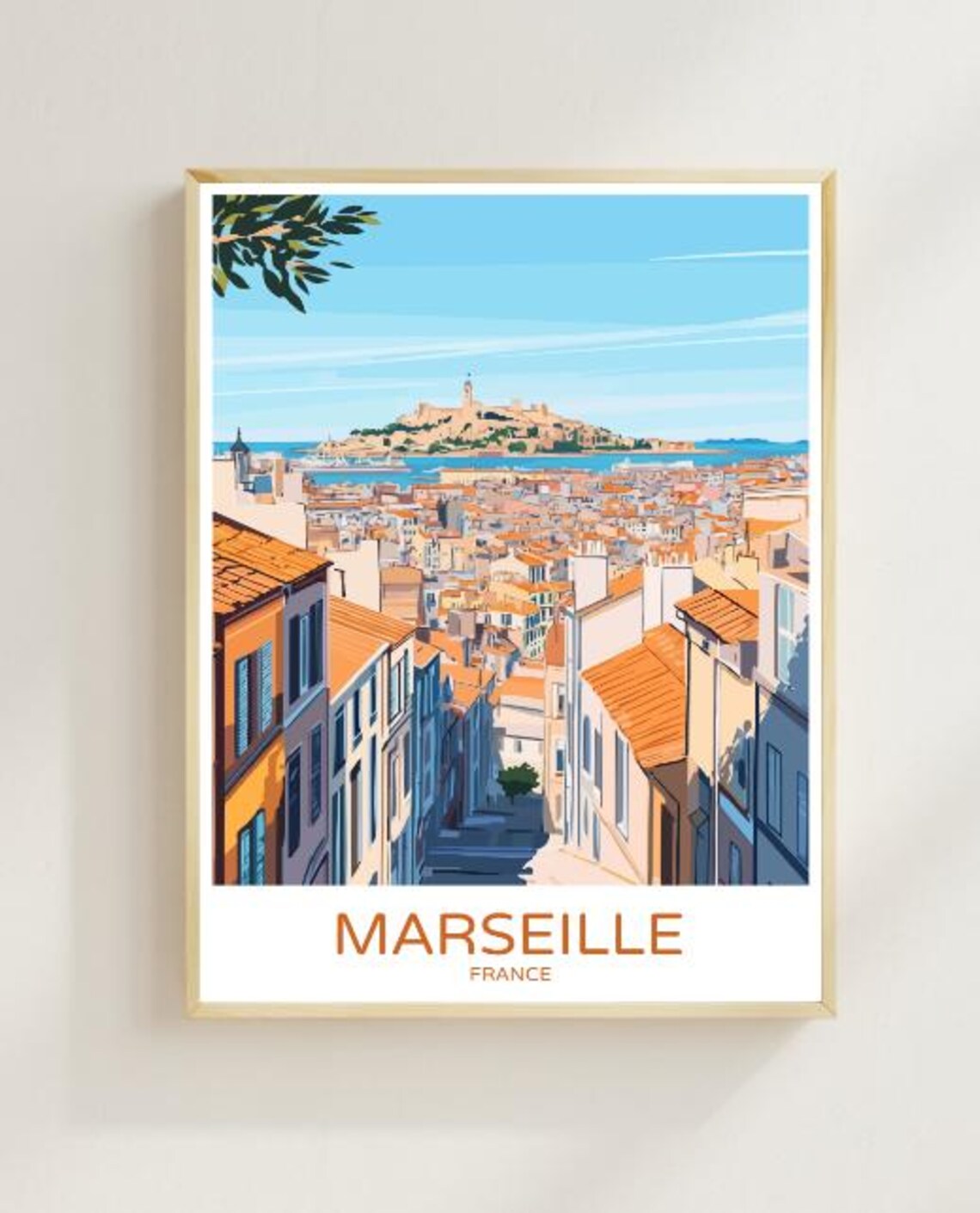 Marseille France Travel Poster Coastal Cityscape Harbor View Decor