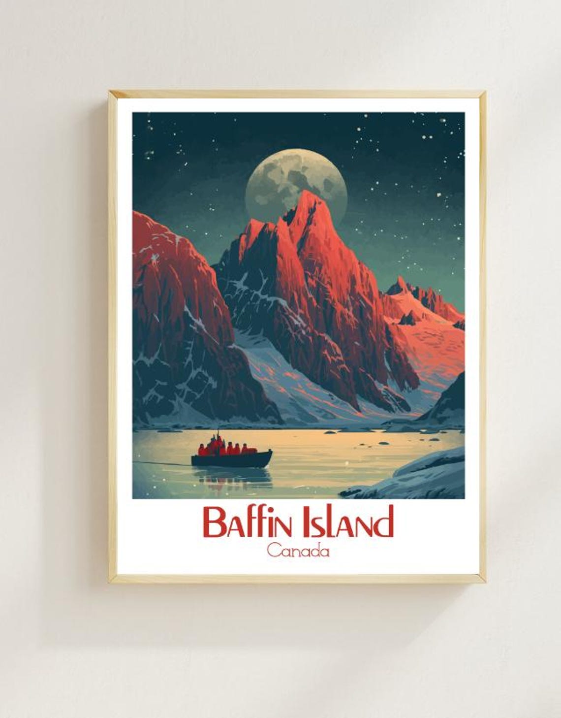 Baffin Island Crimson Arctic Peaks Under a Giant Full Moon Poster