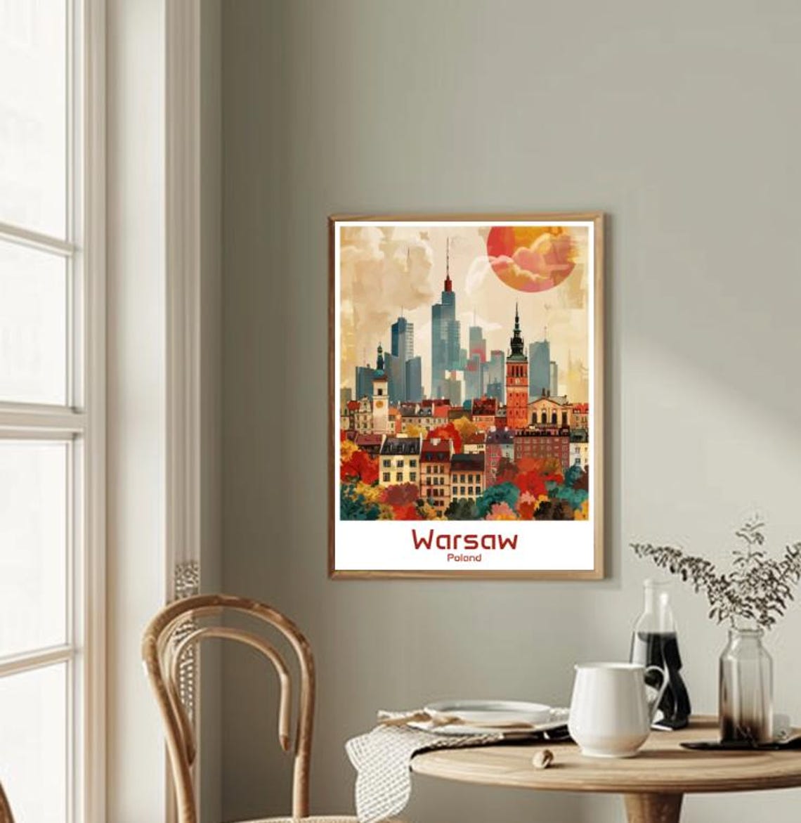 Warsaw Poland Old Town Skyline Sunset Colorful Illustration Poster - Image 2