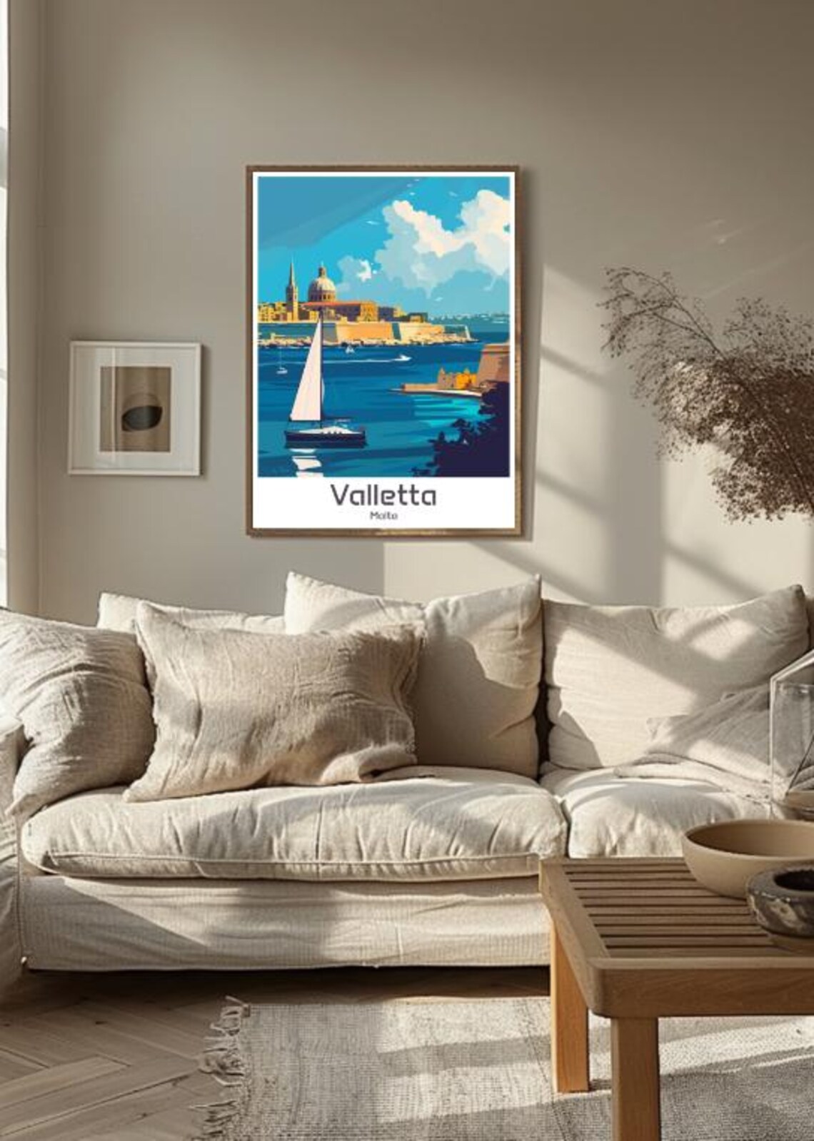 Valletta Malta Harbor Sailboat Fortress Vintage Illustrated Poster - Image 3