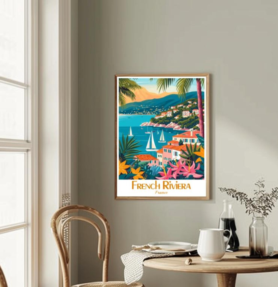 French Riviera France Mediterranean Sailboats Palm Coast Travel Poster - Image 2