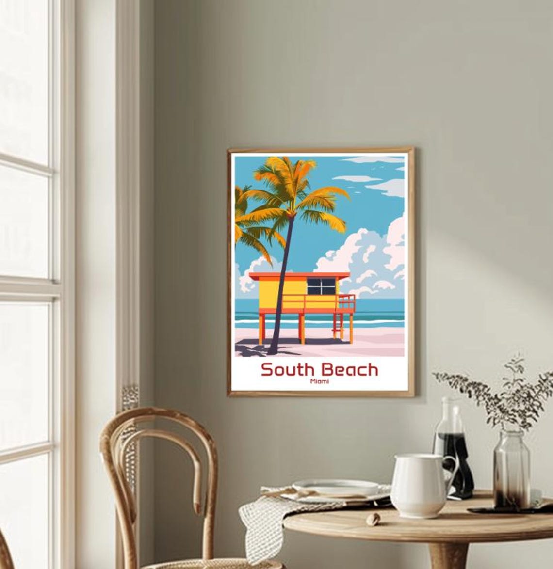 South Beach Miami Vintage Travel Lifeguard Tower Palm Poster - Image 2