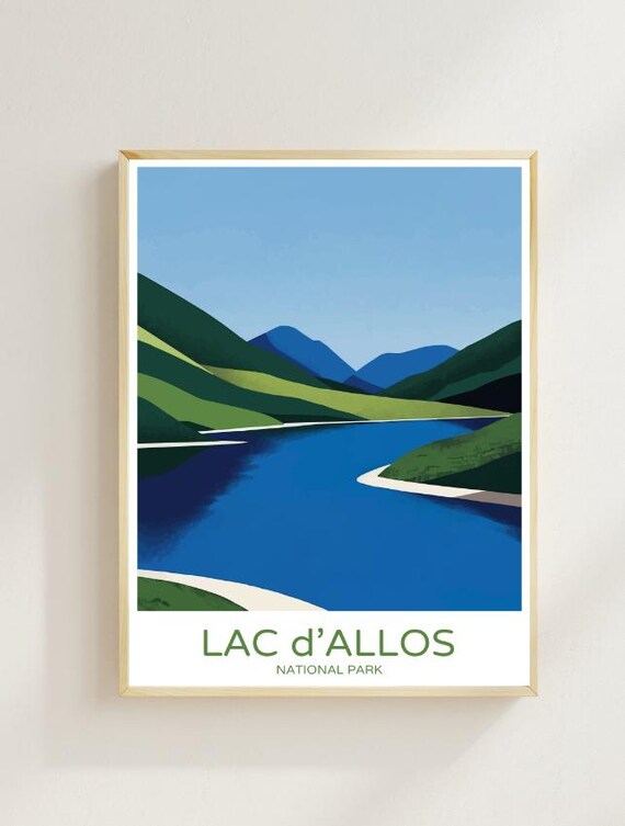 Lac d'Allos French Alpine Lake Mountain Landscape Vintage Travel Poster