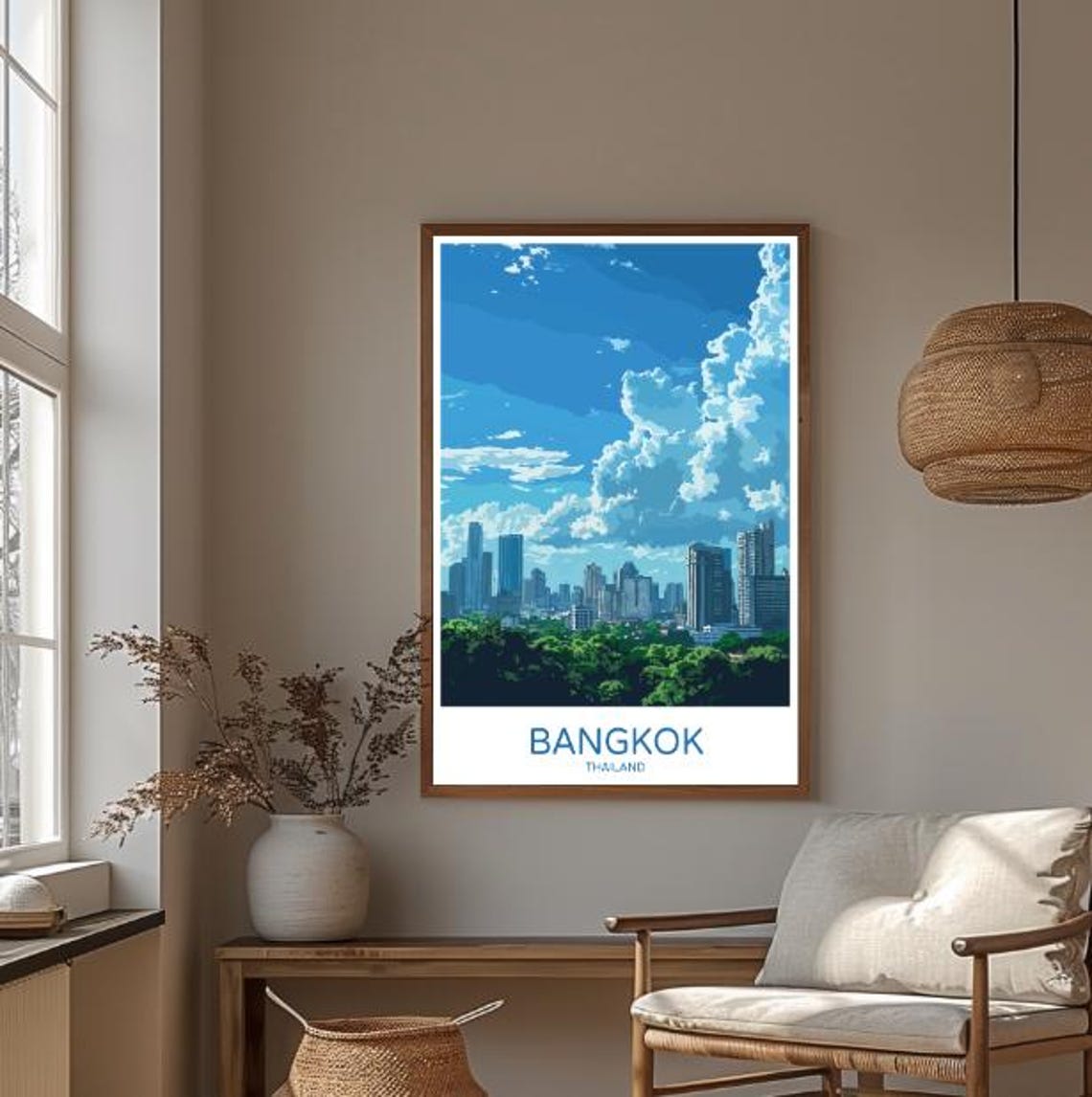 Bangkok Thailand Travel Poster City Skyline Above Green Park Trees - Image 3