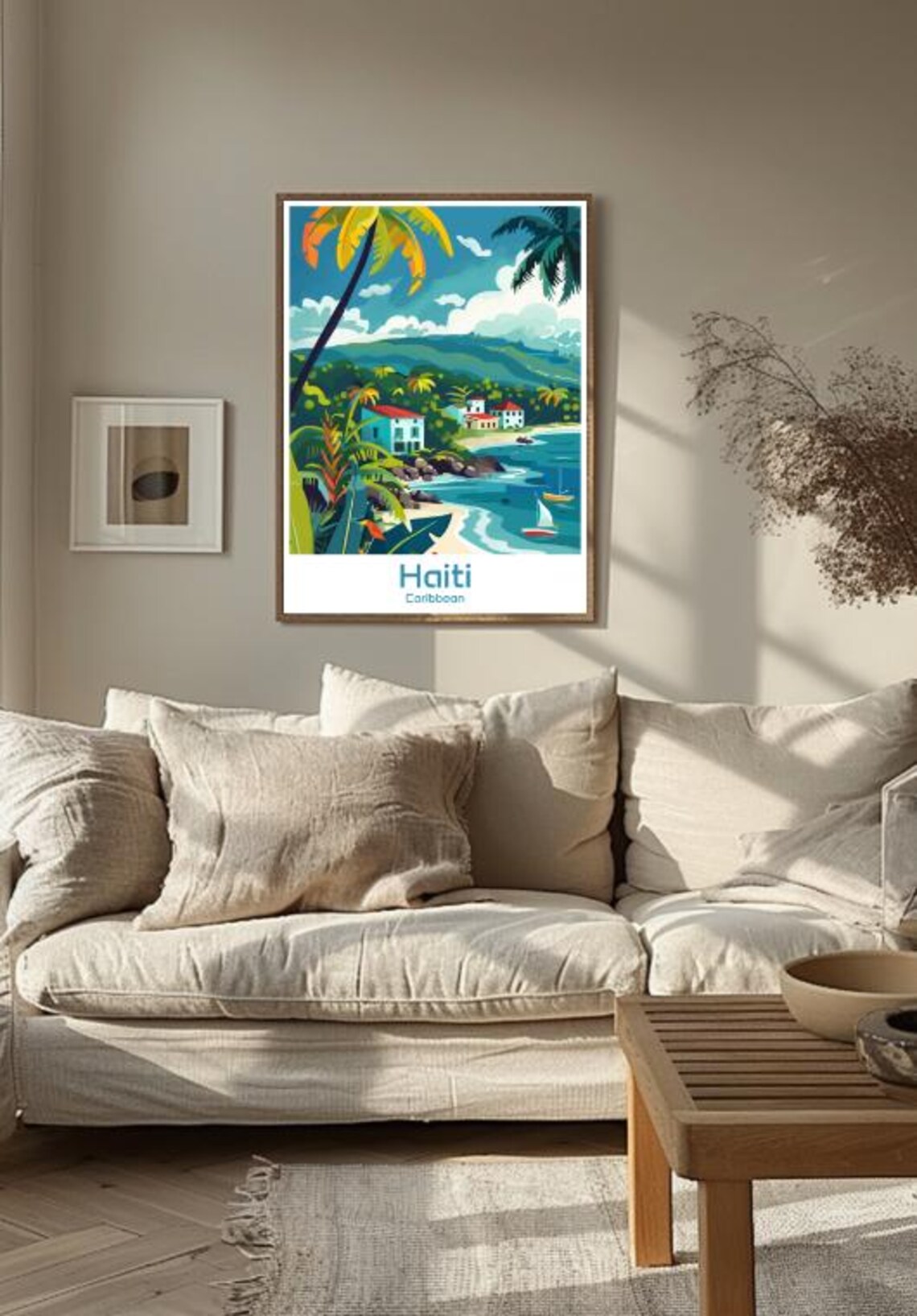 Haiti Caribbean Tropical Coast Palm Trees Vintage Travel Poster - Image 3