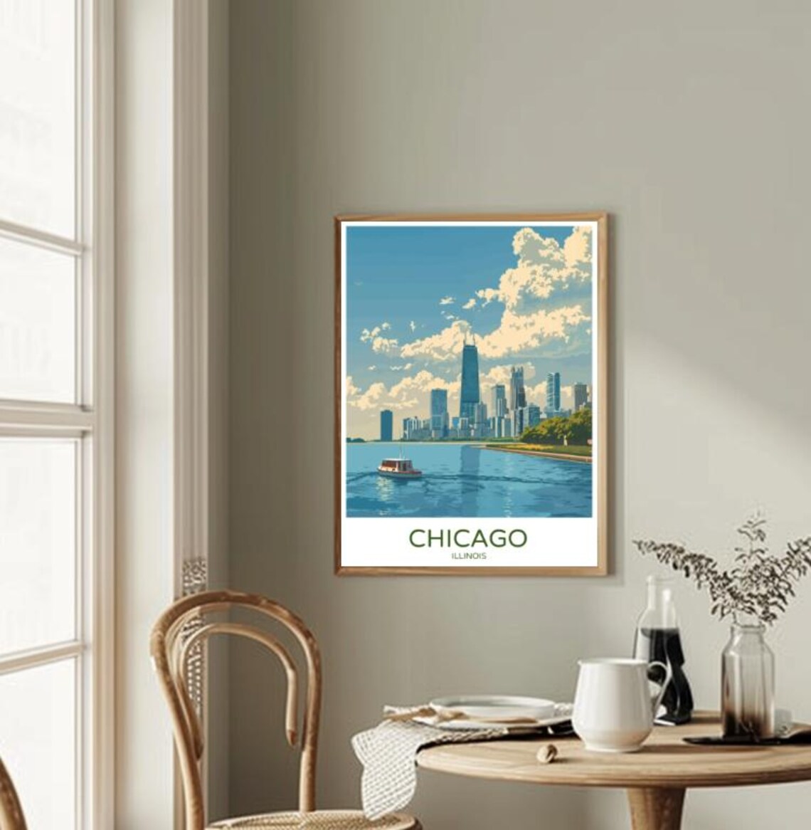 Chicago Illinois Modern Skyline Lake Boat Vintage City Travel Poster - Image 2