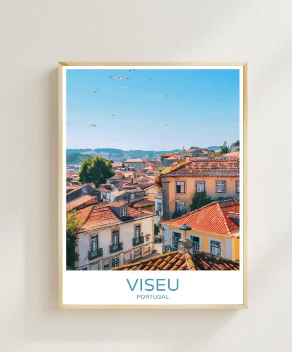 Viseu Portugal Historic Terracotta Rooftops Old Town Travel Poster