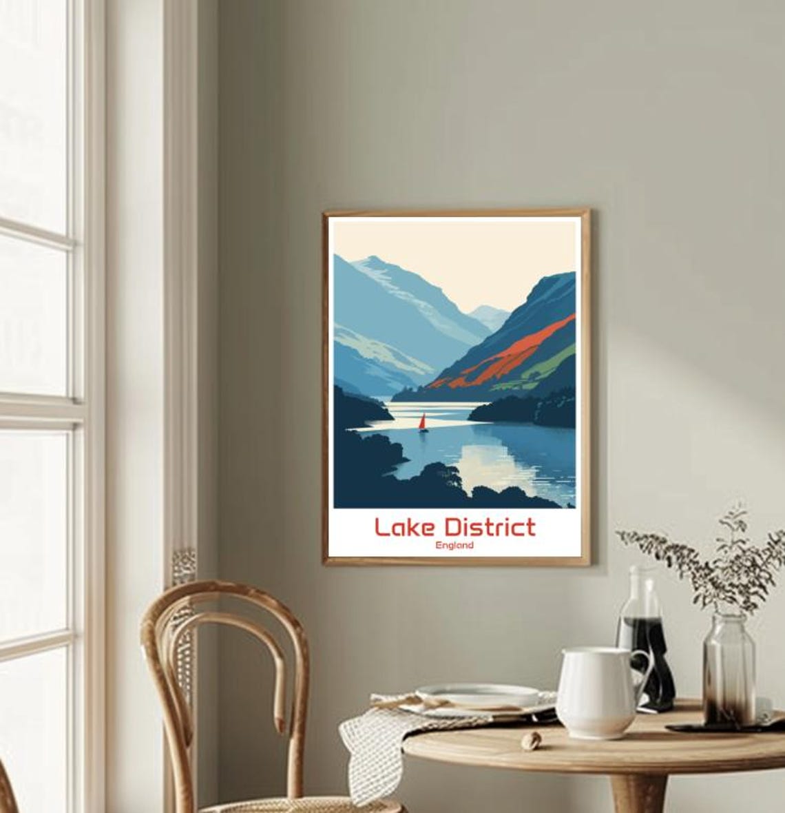 Lake District England Travel Poster Sailboat Lake Mountain Landscape - Image 2