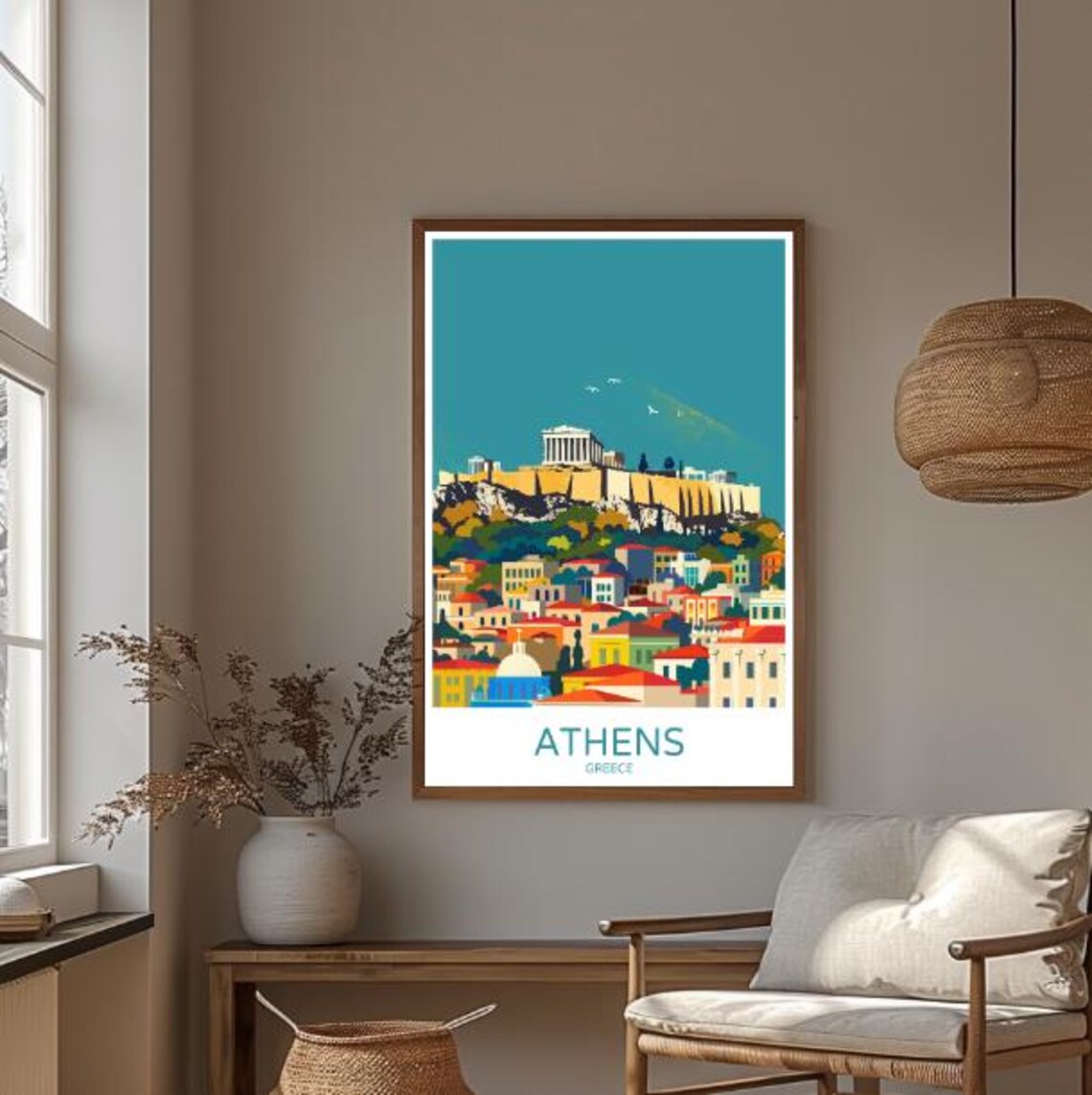 Athens Greece Travel Poster Acropolis Parthenon Ruins Vintage City Decor - Image 3