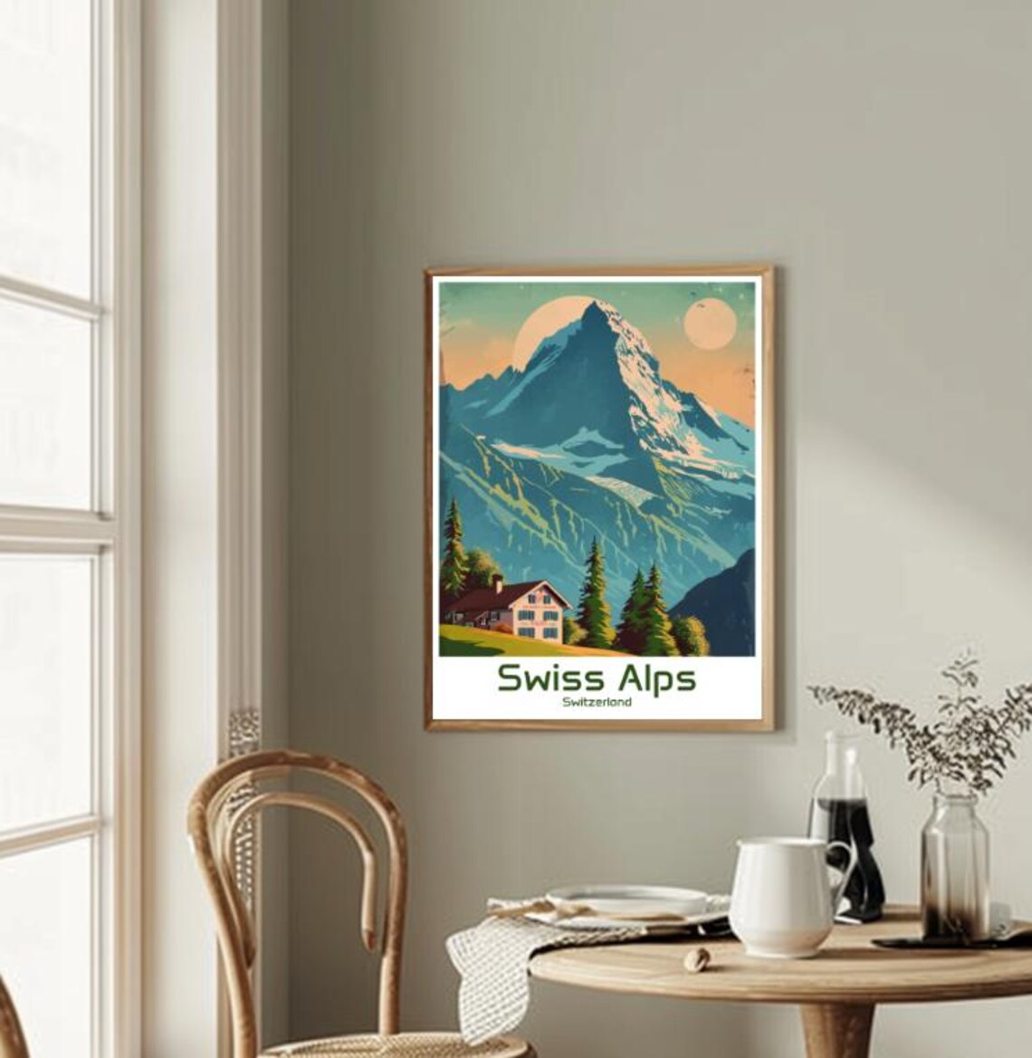 Swiss Alps Matterhorn Sunset Mountain Chalet Vintage Travel Poster - Image 2