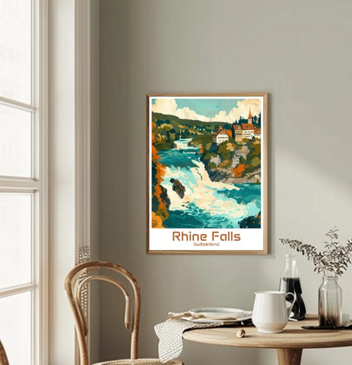 Rhine Falls Switzerland Rushing Waterfall Village View Poster - Image 2