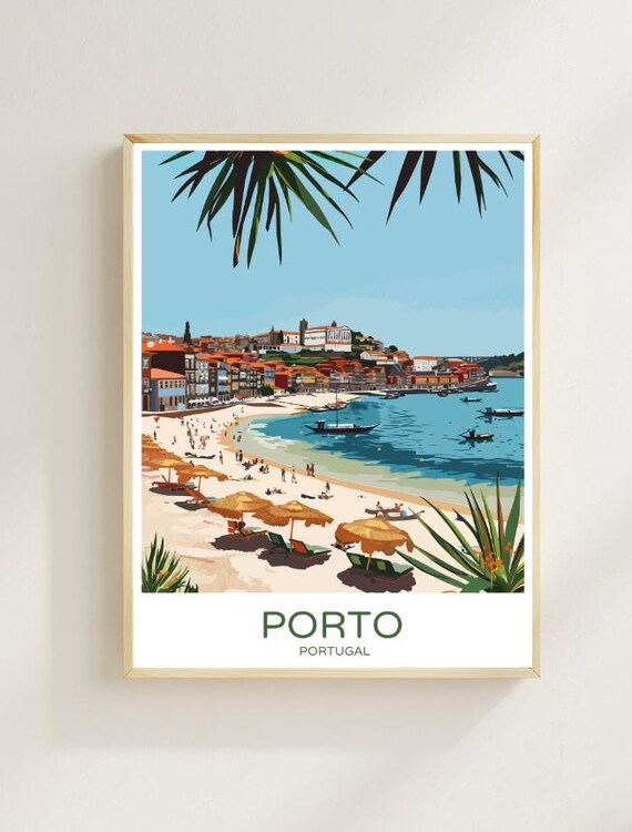 Porto Portugal Beach Waterfront City Vintage Travel Poster Art