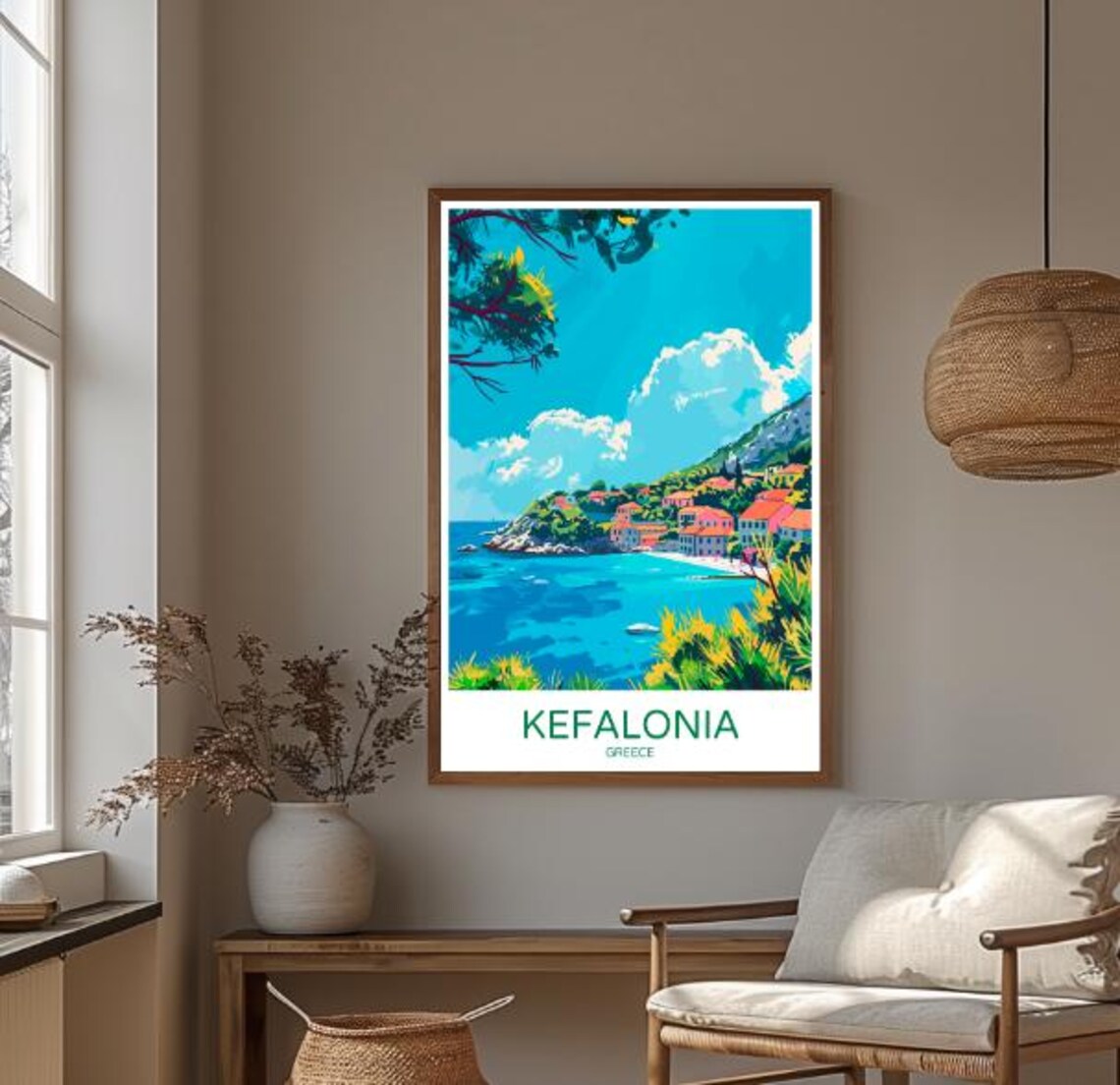 Kefalonia Greece Colorful Seaside Village Sparkling Bay Travel Poster - Image 3