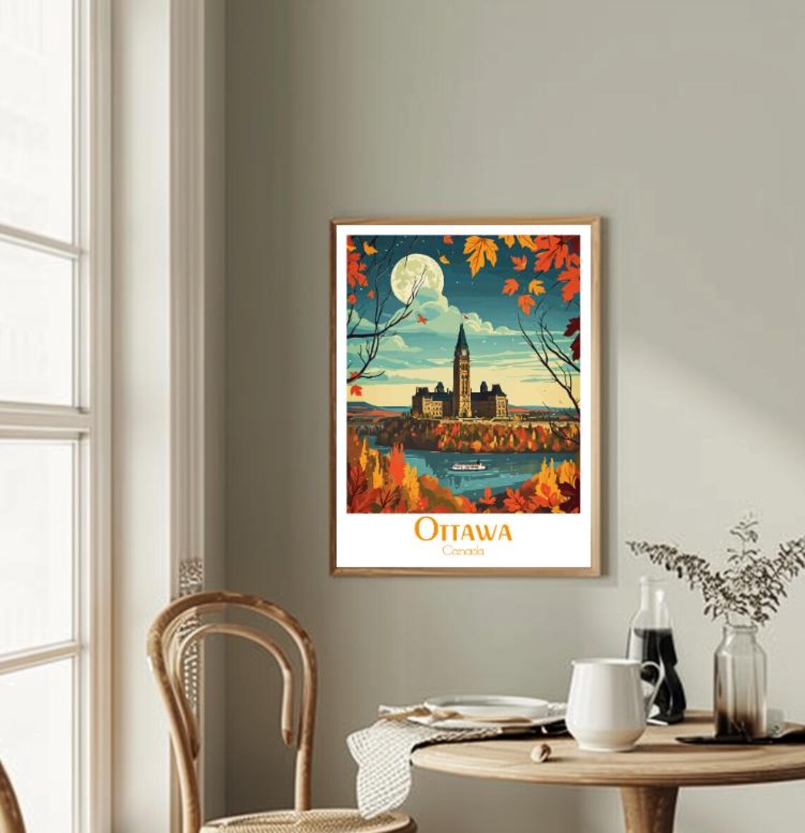 Ottawa Parliament Hill Autumn Moon Ottawa River Canada Poster - Image 2