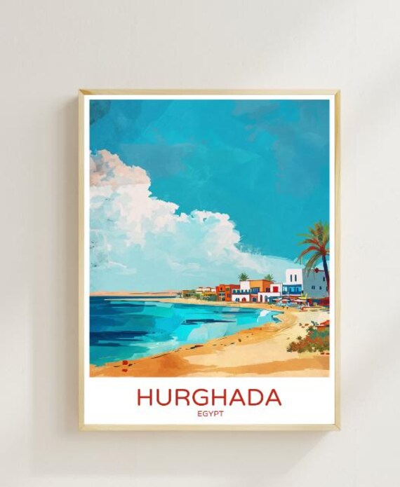 Hurghada Egypt Travel Poster Vibrant Red Sea Beach Wall Art Tropical Vacation Print Egypt Decor Coastal Landscape Art