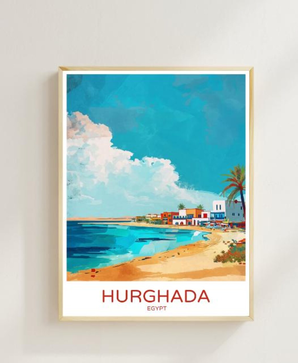 Hurghada Egypt Red Sea Beach Palm Resort Sunny Retro Travel Poster