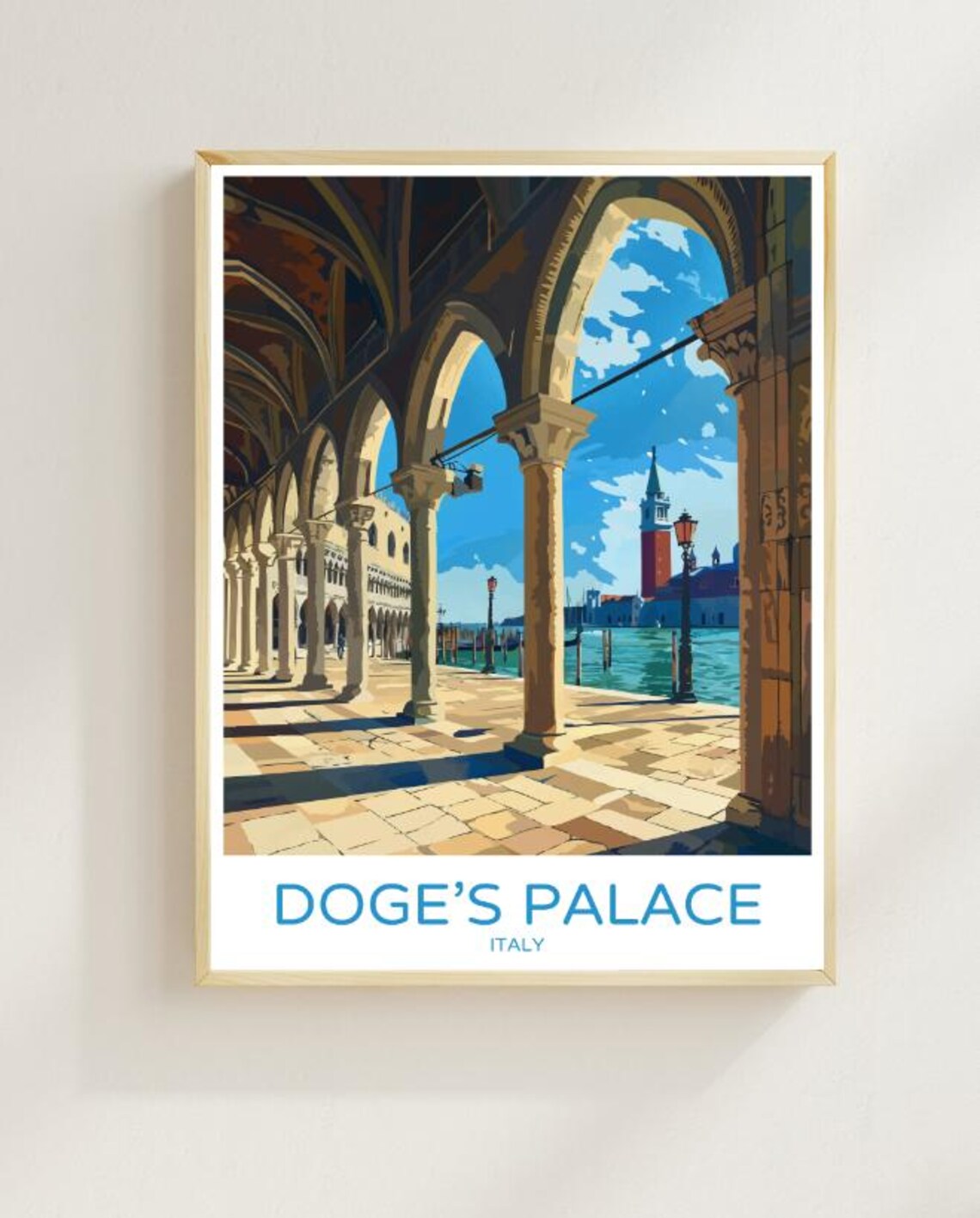 Doge's Palace Venice Italy Travel Poster Waterfront Arcade View Art