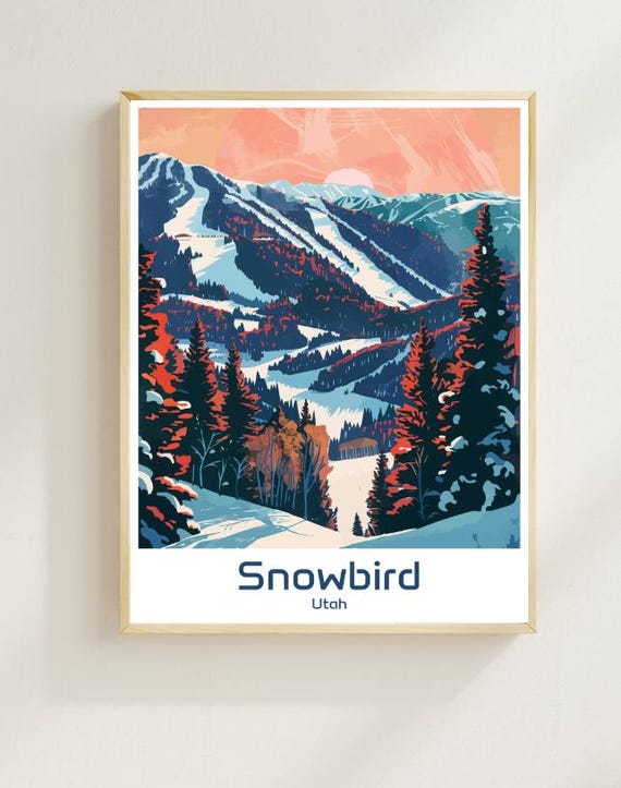 Snowbird Utah Travel Poster Mountain Ski Resort Wall Art Winter Landscape Print Snowy Adventure Decor Travel Gift