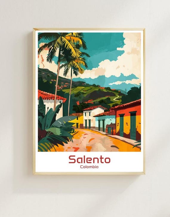 Salento Colombia Travel Poster Coffee Region Wall Art Tropical Landscape Print Cocora Valley Decor Colombian Adventure Artwork