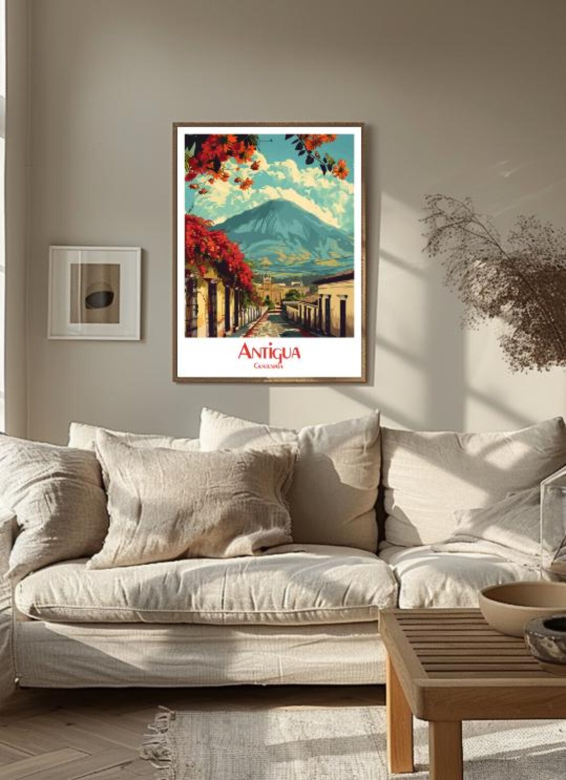 Antigua Guatemala Colonial Street Volcano Bougainvillea Poster - Image 3