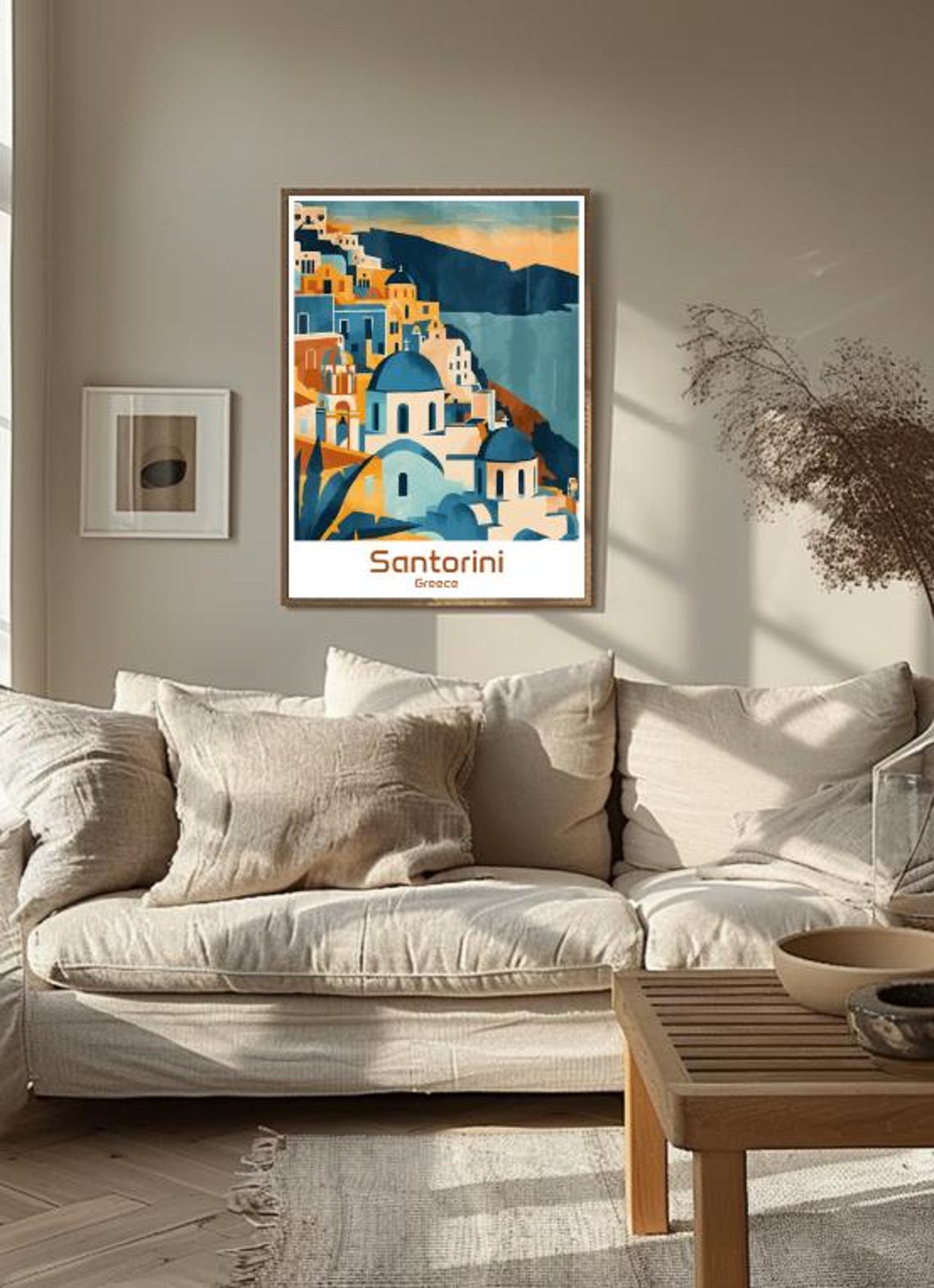 Santorini Greece White Village Blue Domes Sunset Caldera Poster - Image 3