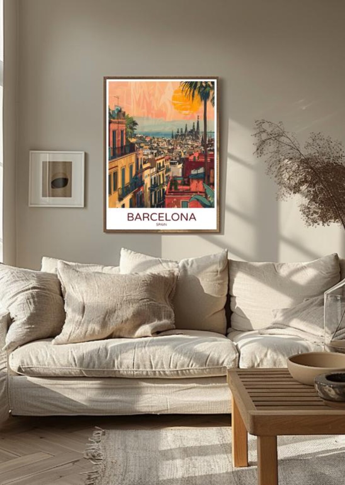 Barcelona Spain Cityscape Sunset Sagrada Familia Vintage Travel Poster - Image 3
