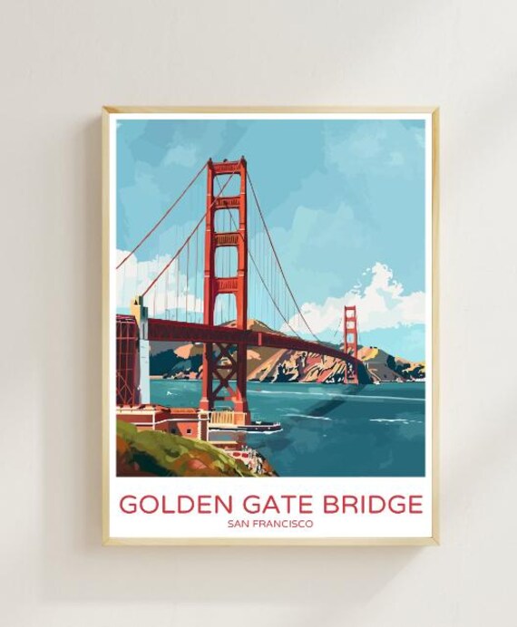 Golden Gate Bridge San Francisco Travel Poster With Bay View Art