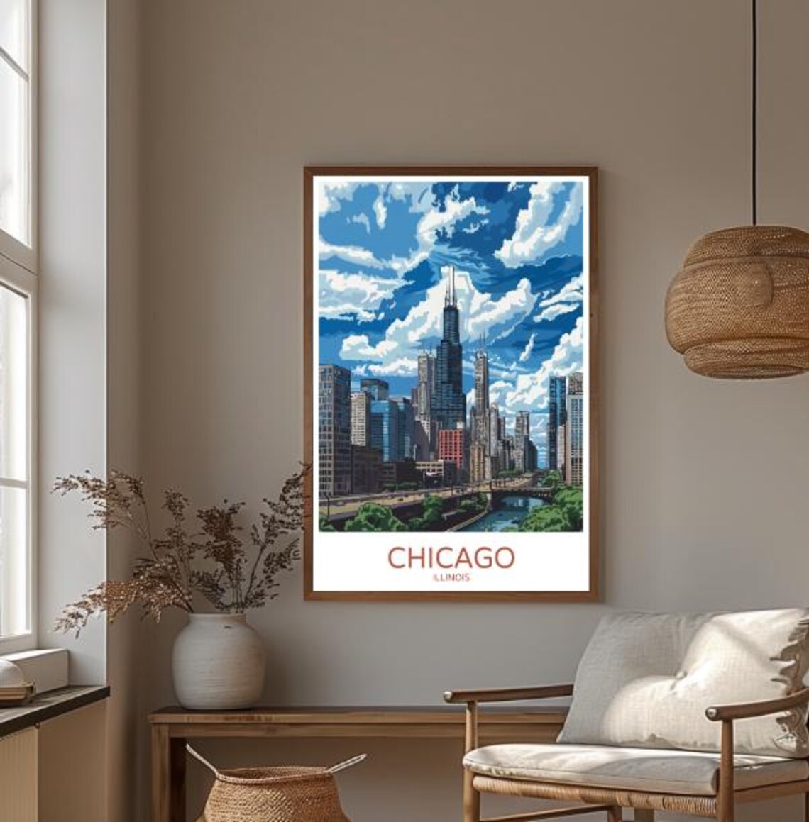 Chicago Illinois Skyline Poster Willis Tower Cityscape Vintage Travel Decor - Image 3