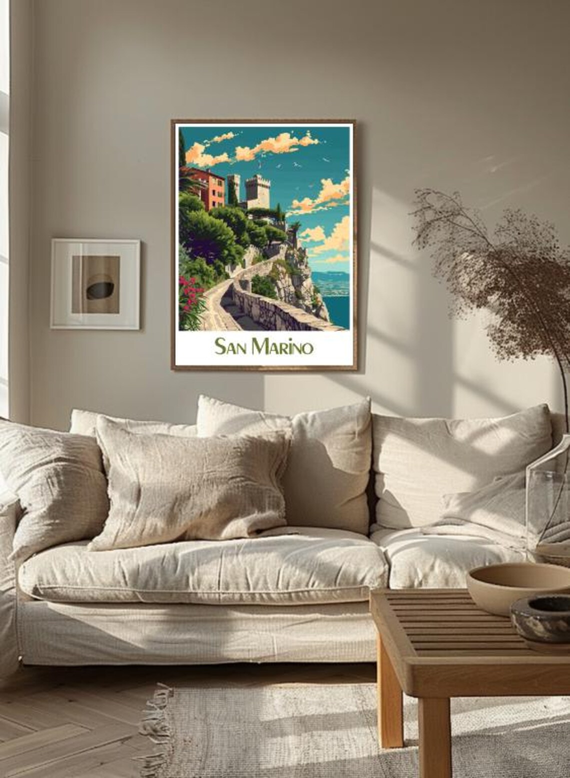 San Marino Hilltop Cliff Castle Mediterranean City Travel Poster - Image 3