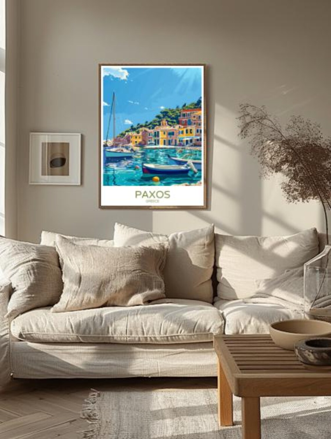 Paxos Greece Travel Poster Harbor Sailboats Turquoise Water Vintage Decor - Image 2