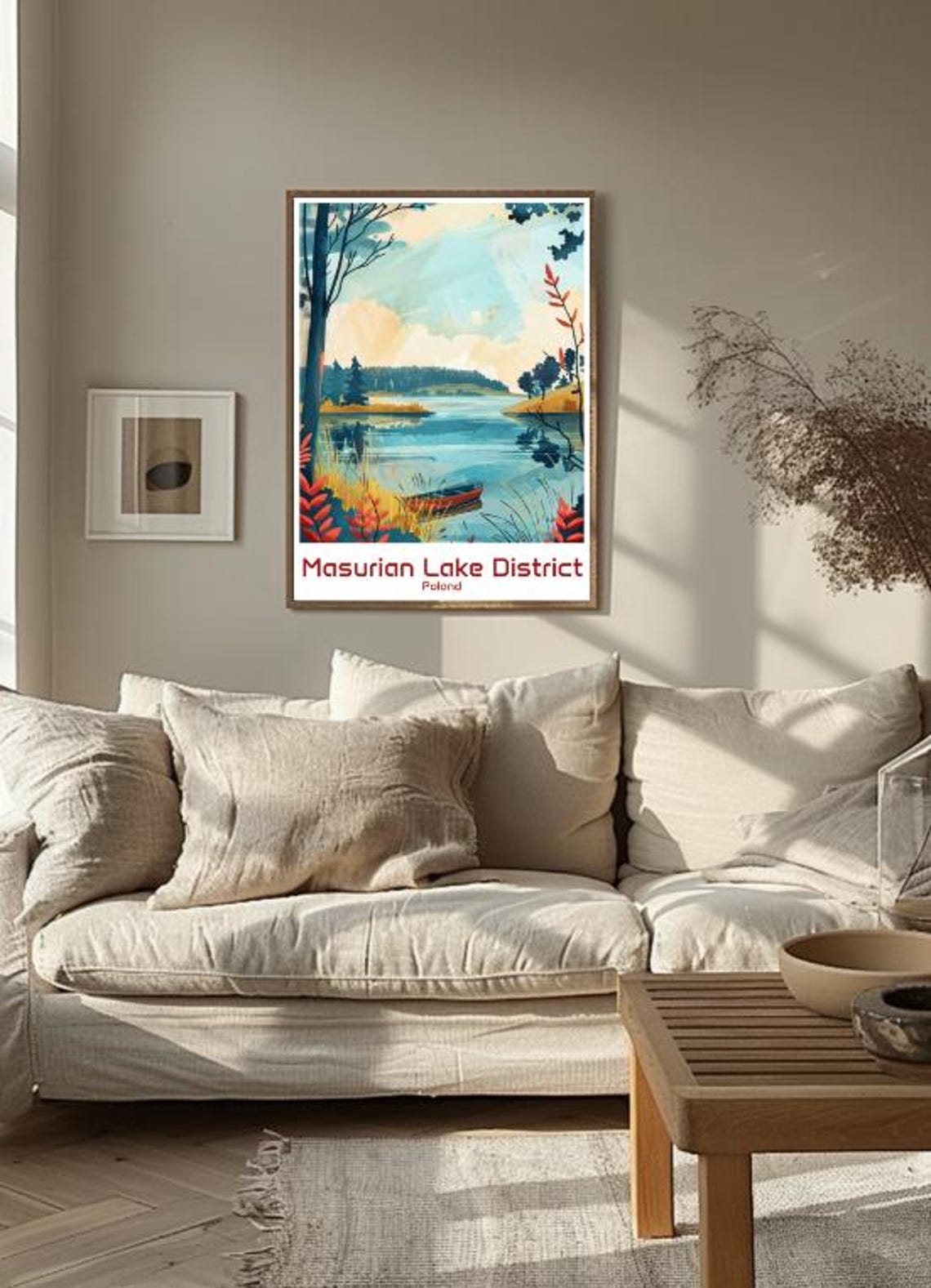 Masurian Lake District Poland Canoe Lakeside Illustration Poster - Image 3