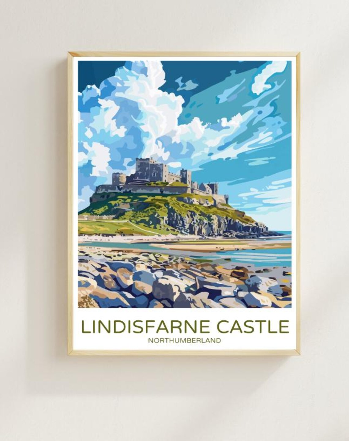 Lindisfarne Castle Travel Poster Majestic Coastal Fortress Wall Art Stunning Northumberland Landscape Print England Travel Gift