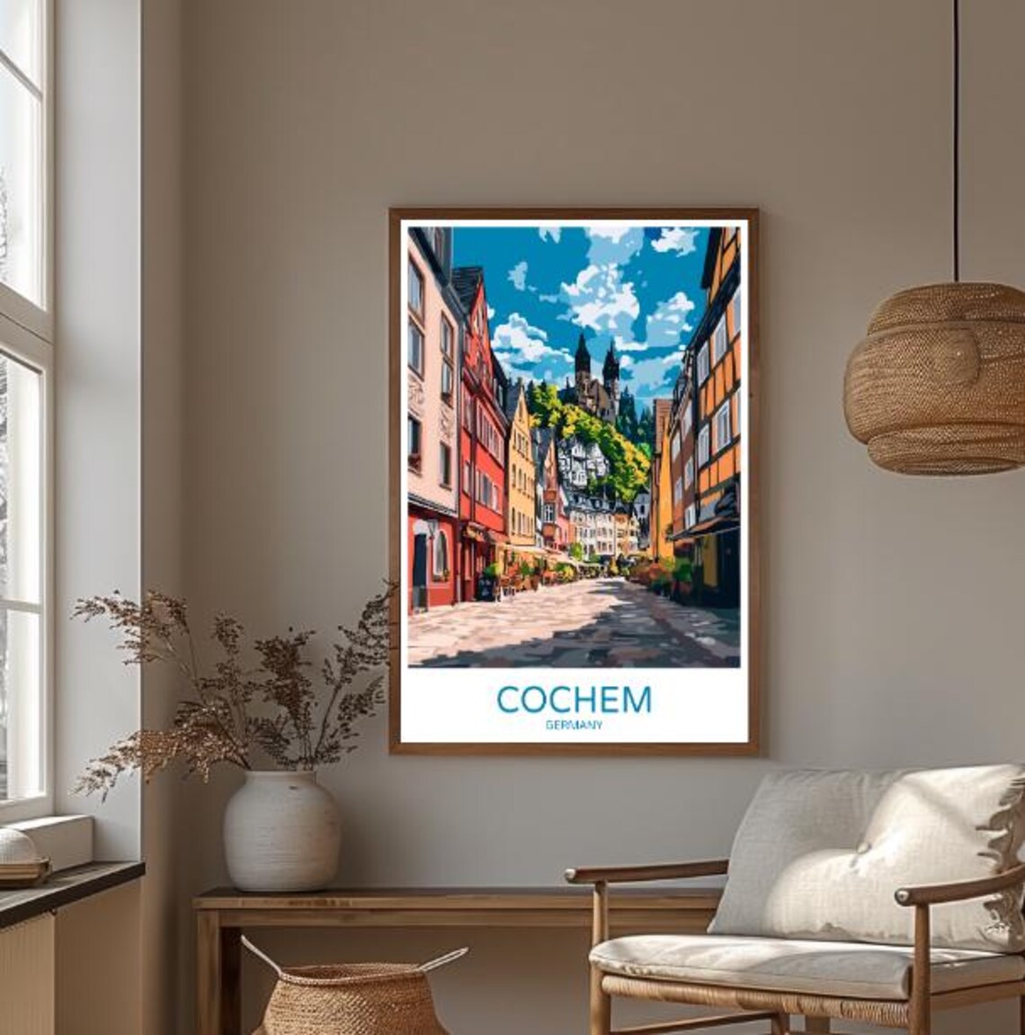 Cochem Germany Colorful Street Hilltop Castle Moselle Town Travel Poster - Image 3