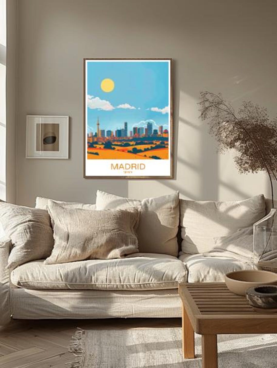 Madrid Spain Skyline Travel Poster With Golden Sun And Fields View - Image 2