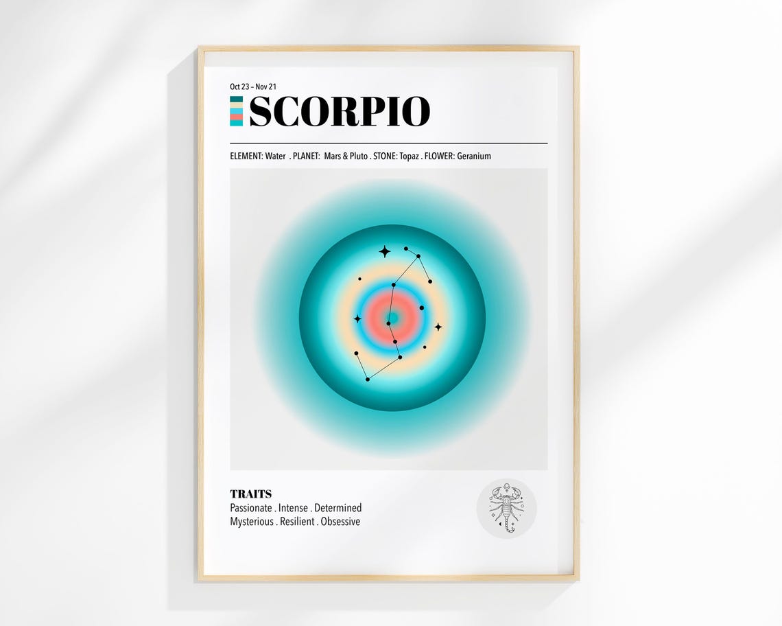 Zodiac Print Scorpio Star Sign Astrology Constellation Maps And Lunar Phases Posters