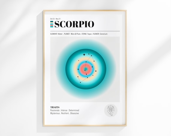 Zodiac Print Scorpio Star Sign Astrology Constellation Maps And Lunar Phases Posters