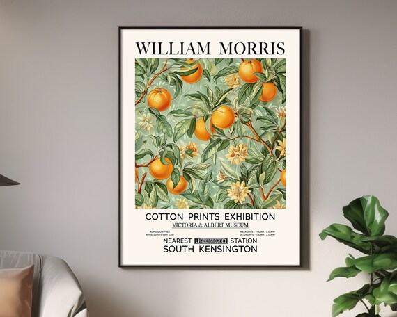 William Morris Orange Print Vintage Exhibition Poster