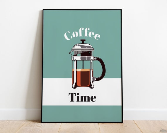 Retro Coffee French Press Print Vintage Kitchen Wall Art