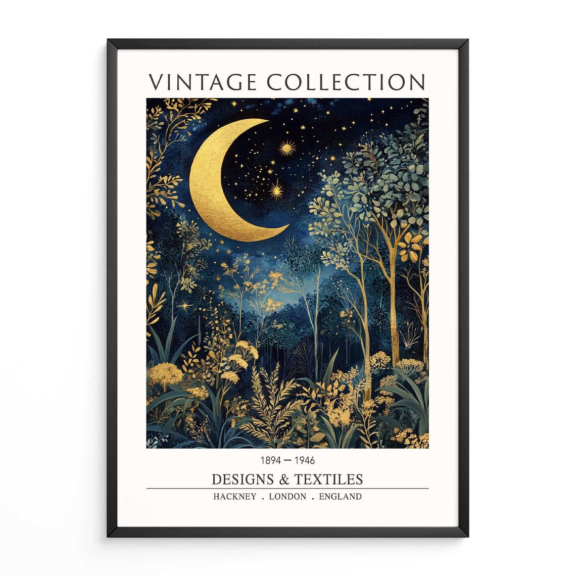 Vintage Crescent Moon Print William Morris Night Forest Art