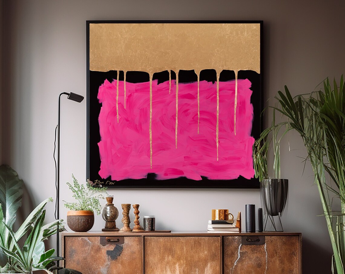 Golden Curtain Hot Pink Gold Drip Luxury Abstract Art Poster