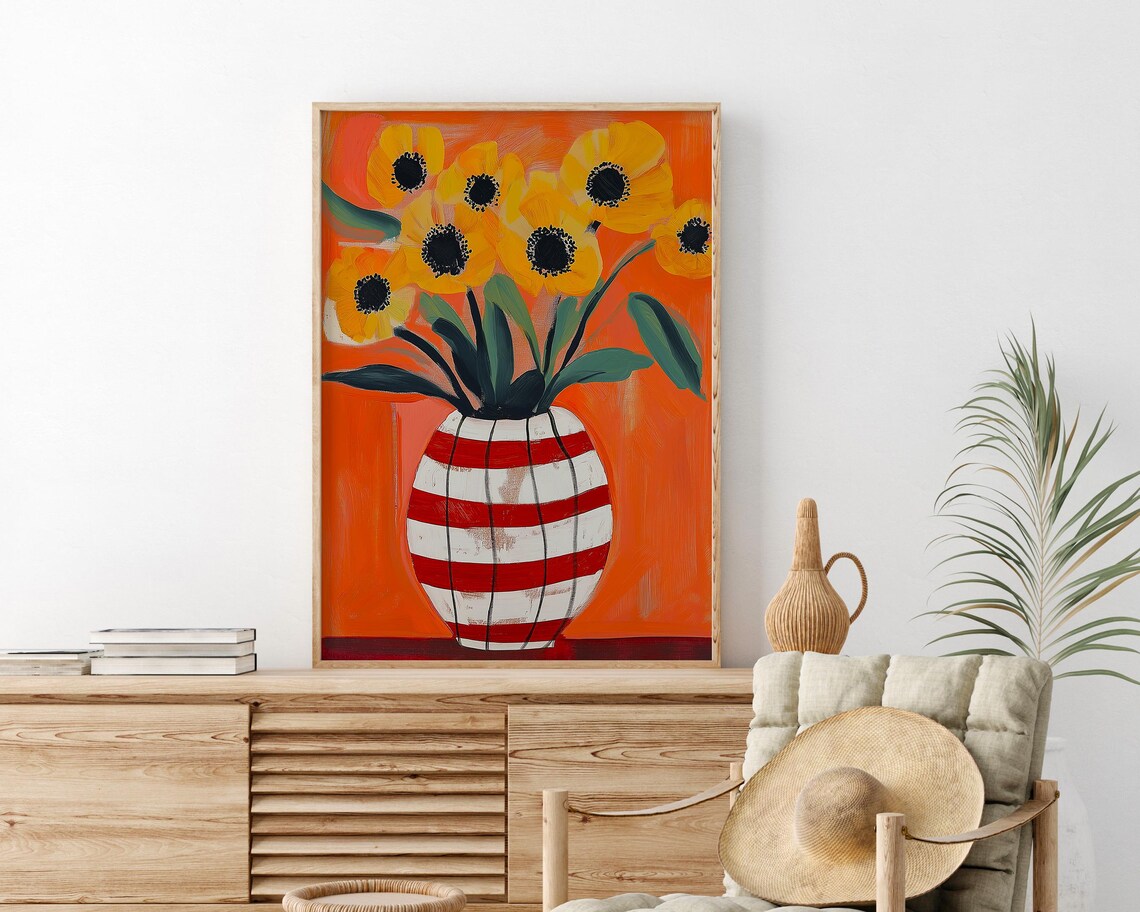 Abstract Poppy Bouquet Art Print, Modern Still Life - Image 3