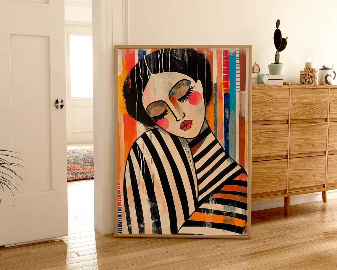 Abstract Striped Woman Poster, Modern Expressionist Art - Image 2