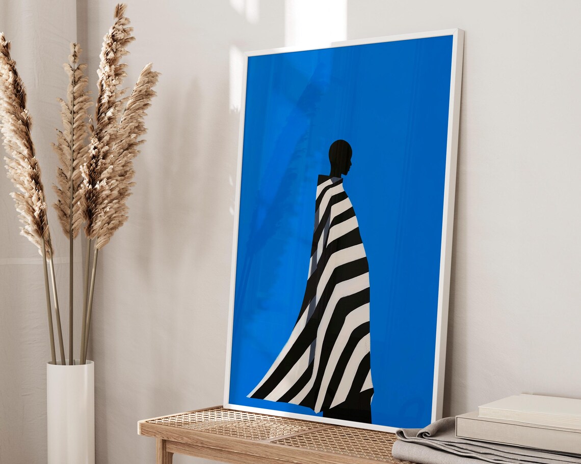 Electric Blue Abstract Afro Woman Art Print - Image 2