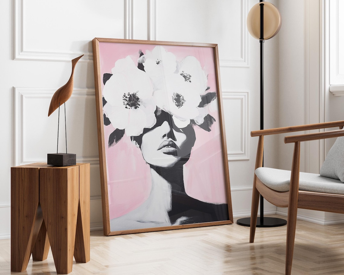 Oil Paint Abstract Woman With Flower, Modern Portrait - Image 4